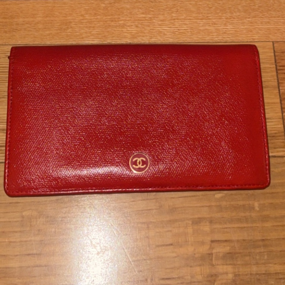 Chanel Red Caviar Flap Long Wallet with CC Emblem